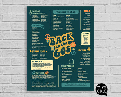 Back to the 60s Printable Poster, Sixties themed Party Decorations
