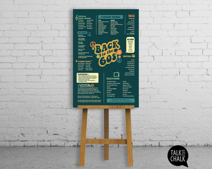 Back to the 60s Printable Poster, Sixties themed Party Decorations