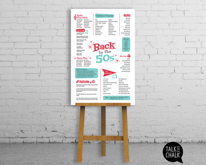 Back to the 50s Printable Poster, Fifties themed Party Decorations, Retro 50s Wall Art