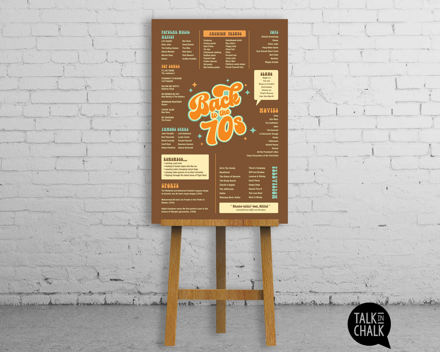 Back to the 70s Printable Poster, Seventies themed Party Decor, 50 Year Reunion Ideas