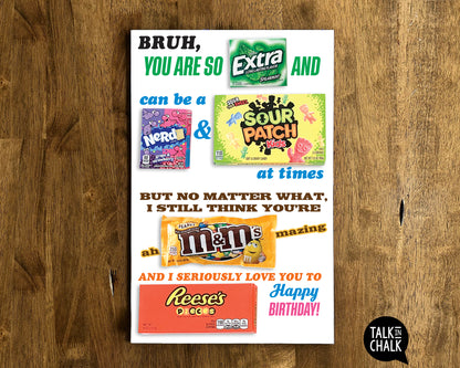 Bruh, Happy Birthday Candy Gram PRINTABLE 11x17 Poster, Funny Birthday Gift Idea for Kids, Teens & Adults