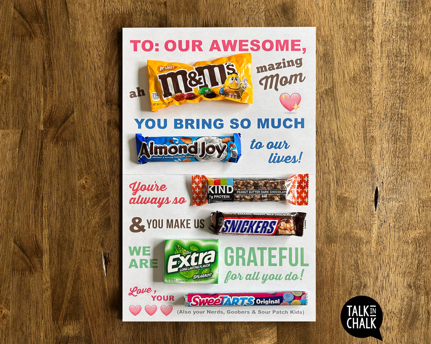 Happy Mother's Day Candy Gram Printable 11X17 Poster | Last Minute Gift for Mom