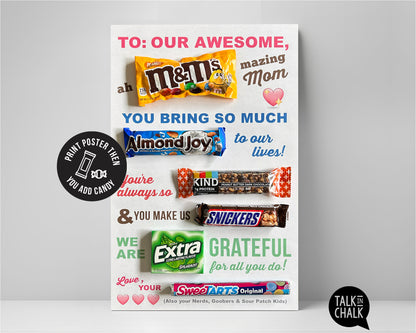Happy Mother's Day Candy Gram Printable 11X17 Poster | Last Minute Gift for Mom