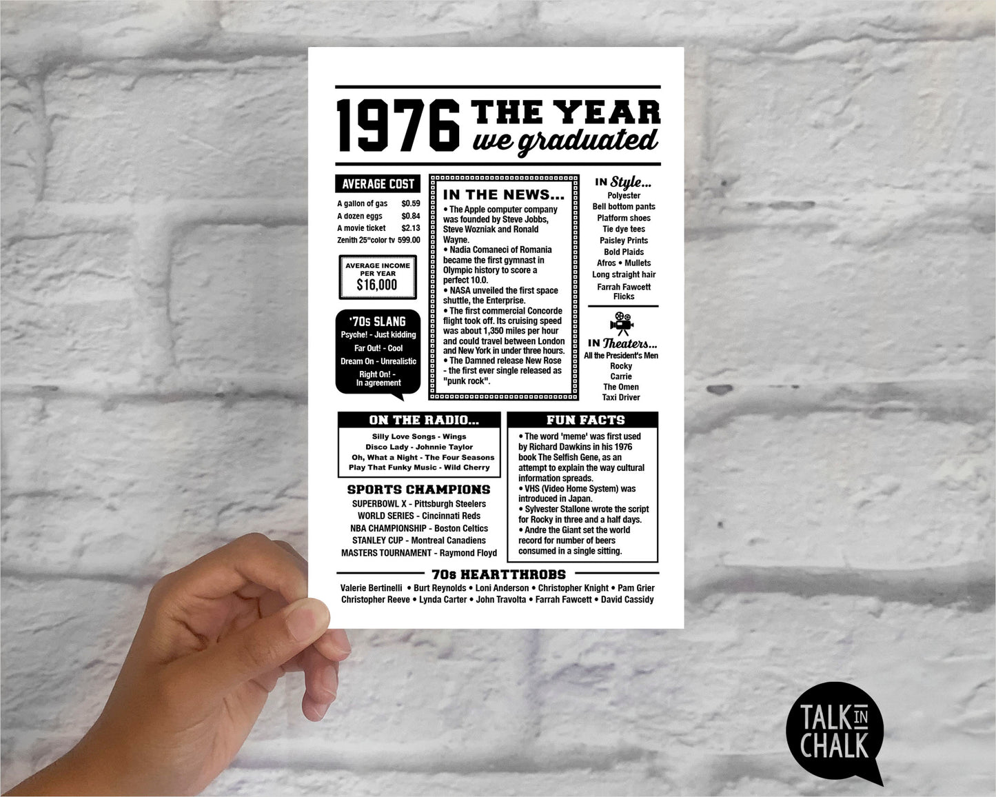 1976 The Year We Graduated Printable, 50 Year Class Reunion Table Decoration