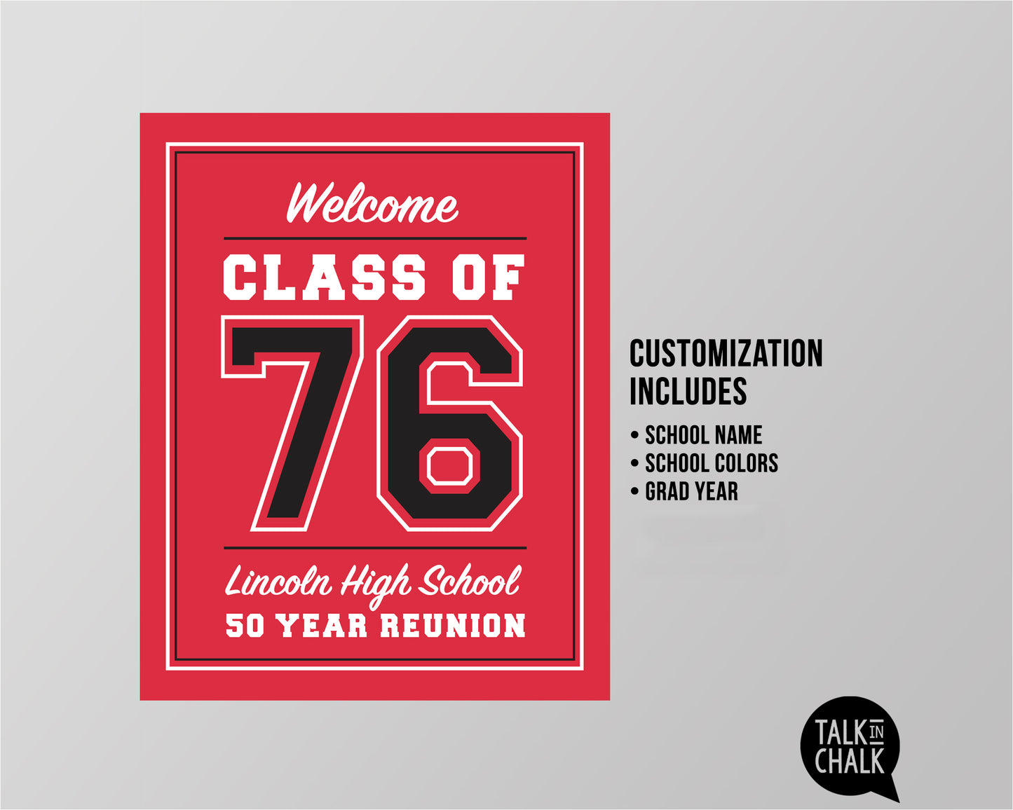 Customized Class of 1976, 50 Year Reunion Printable Poster