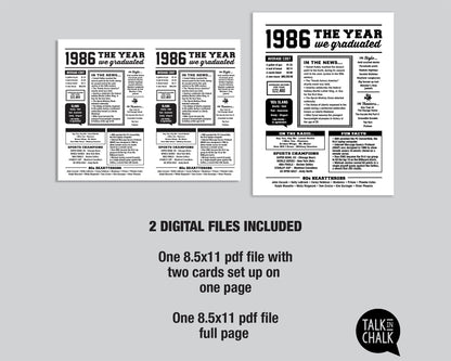 1986 The Year We Graduated Printable, 40 Year Class Reunion Table Decoration