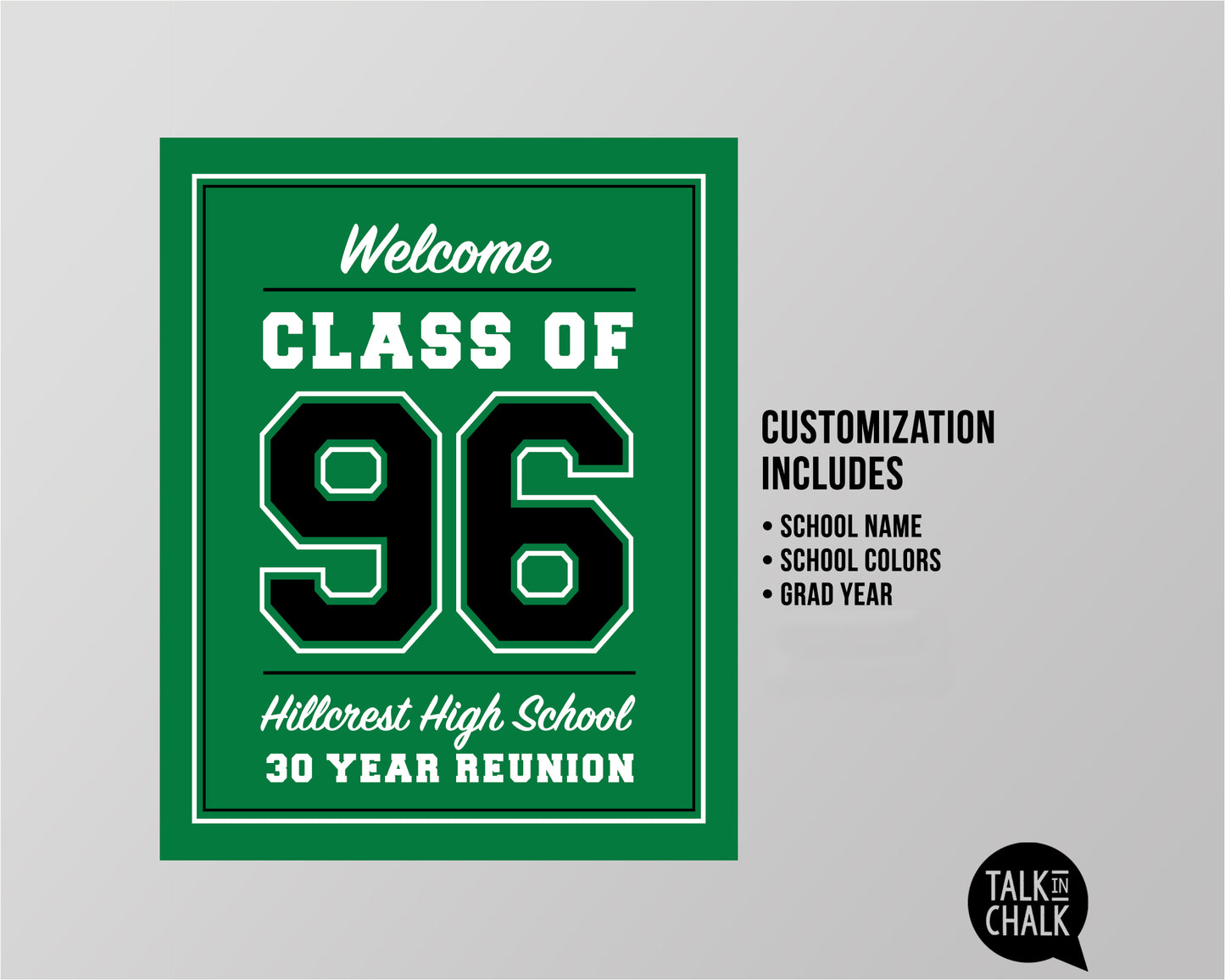 Customized Class of 1996, 30 Year Reunion Printable Poster