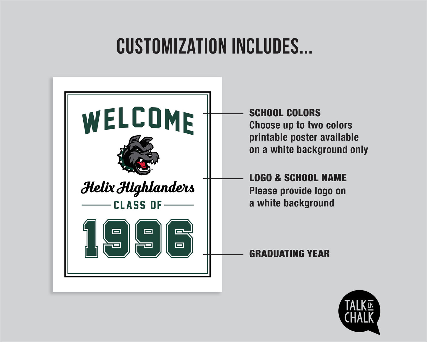 Custom Class Reunion Printable Poster with School Logo and Colors