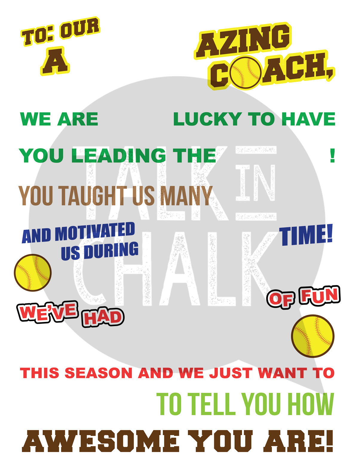 Softball Coach Candy Gram PRINTABLE, 18x24 Poster Size, Softball Coach Gift, End of the Season