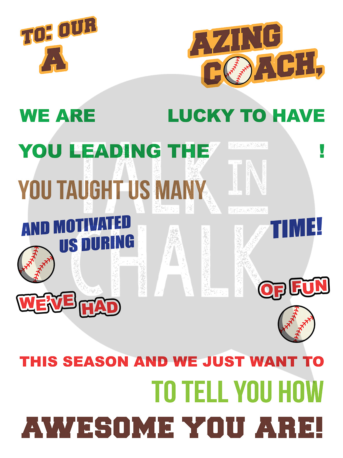 Baseball Coach Candy Gram PRINTABLE, 18x24 Poster Size, Baseball Coach Gift, End of the Season