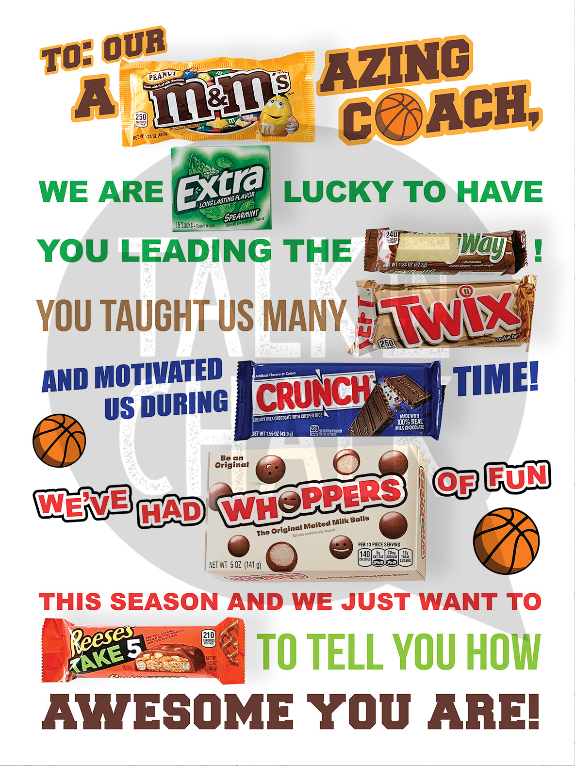 Basketball Coach Candy Gram PRINTABLE, 18x24 Poster Size, Basketball Coach Gift, End of the Season