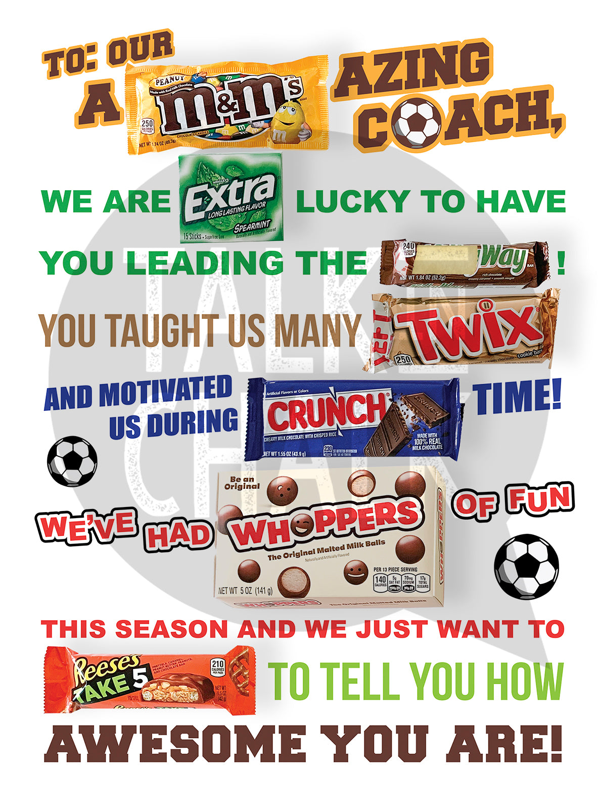 Soccer Coach Candy Gram PRINTABLE, 18x24 Poster Size, Soccer Coach Gift, End of the Season