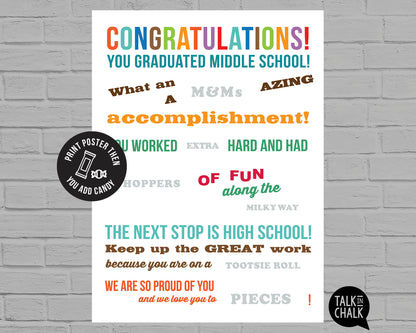 Congrats Middle School GRAD Candy Gram PRINTABLE 18x24 Poster, DIY Card for Son/Daughter