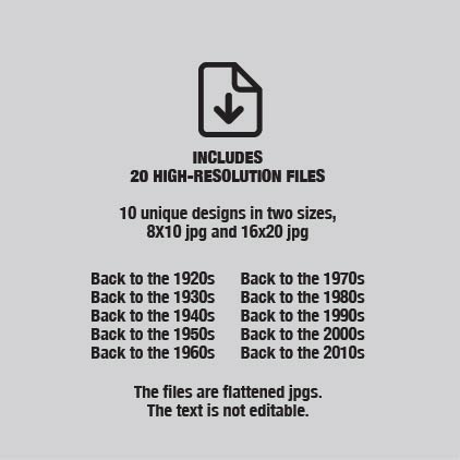 Through the Decades Printable Bundle - 1920s to 2010s posters, for milestone birthdays, decade parties