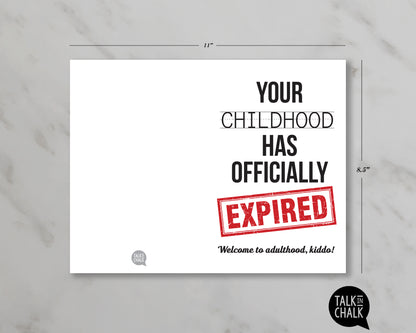 Funny 18th Birthday Printable Birthday Card , Your Childhood has Officially Expired Greeting Card