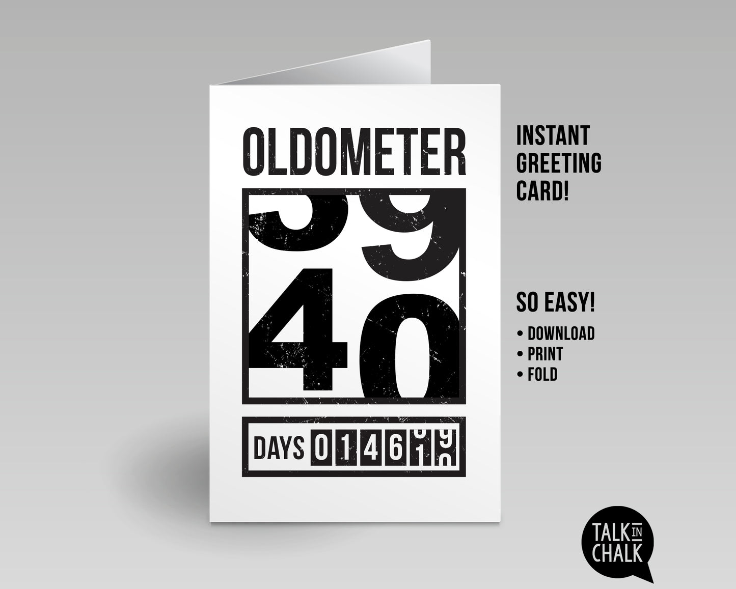 Funny 40th Birthday Printable Greeting Card, Oldometer Turning 40