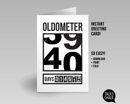 Funny 40th Birthday Printable Greeting Card, Oldometer Turning 40