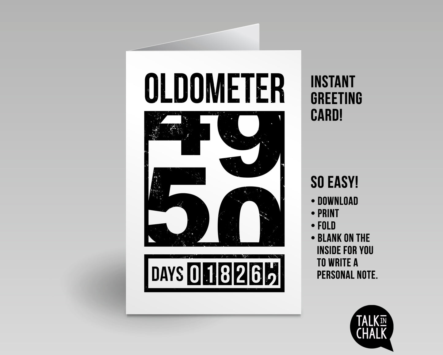 Funny 50th Birthday Printable Greeting Card, Oldometer Turning 50
