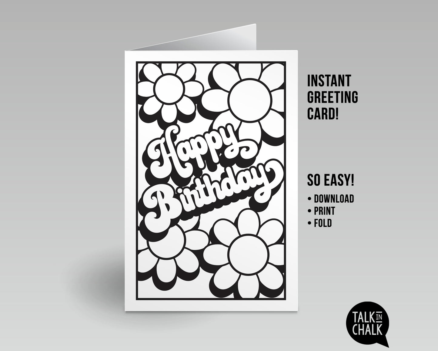 Groovy Retro Printable Birthday Card - DIY Coloring Page, for ANY age