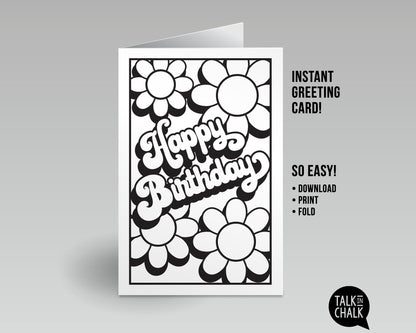 Groovy Retro Printable Birthday Card - DIY Coloring Page, for ANY age