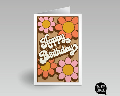 Groovy Retro Flower Power Birthday Card - Printable Digital Download
