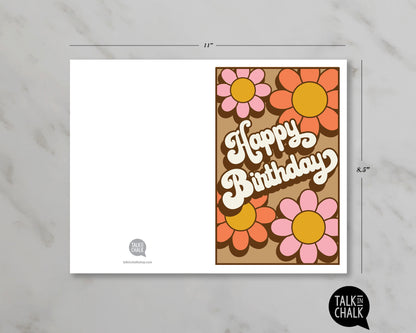 Groovy Retro Flower Power Birthday Card - Printable Digital Download