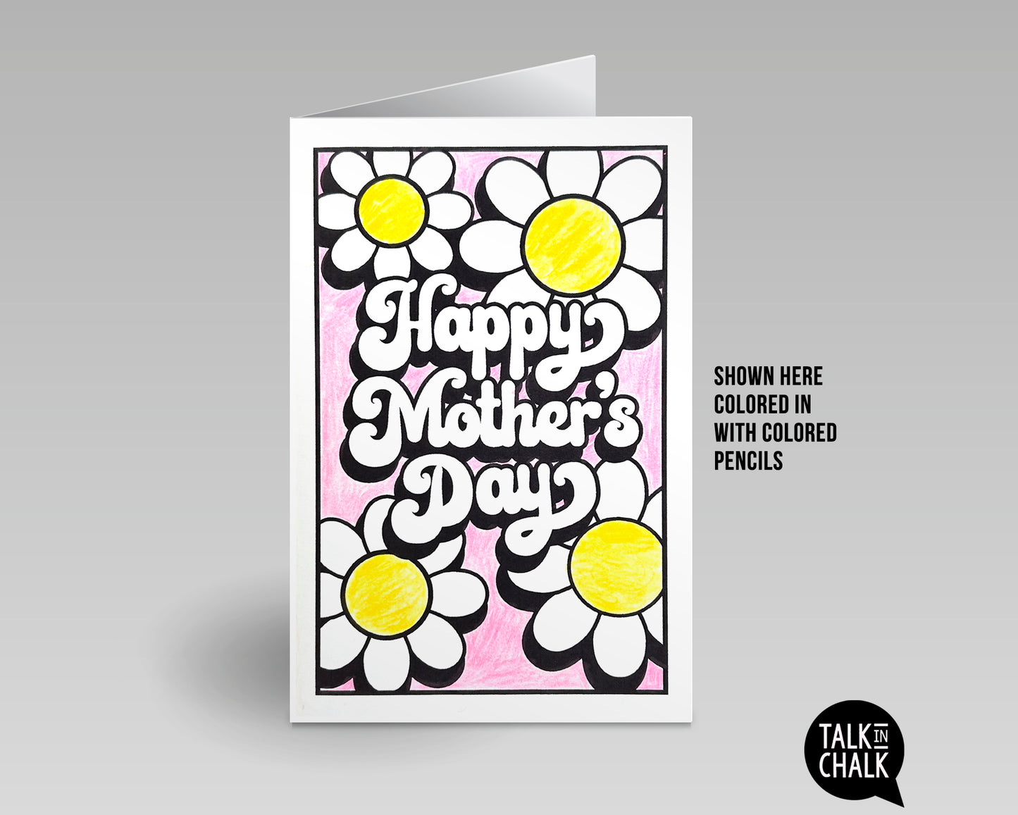 Groovy Happy Mother's Day Printable Card, DIY Coloring, Retro Flower Power Greeting Card, Easy to Print