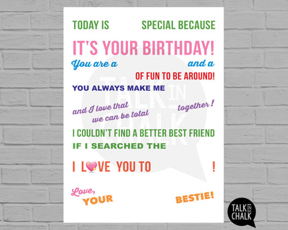 Happy Birthday Best Friend Candy Gram PRINTABLE Poster, Fun Birthday Gift Idea for Bestie