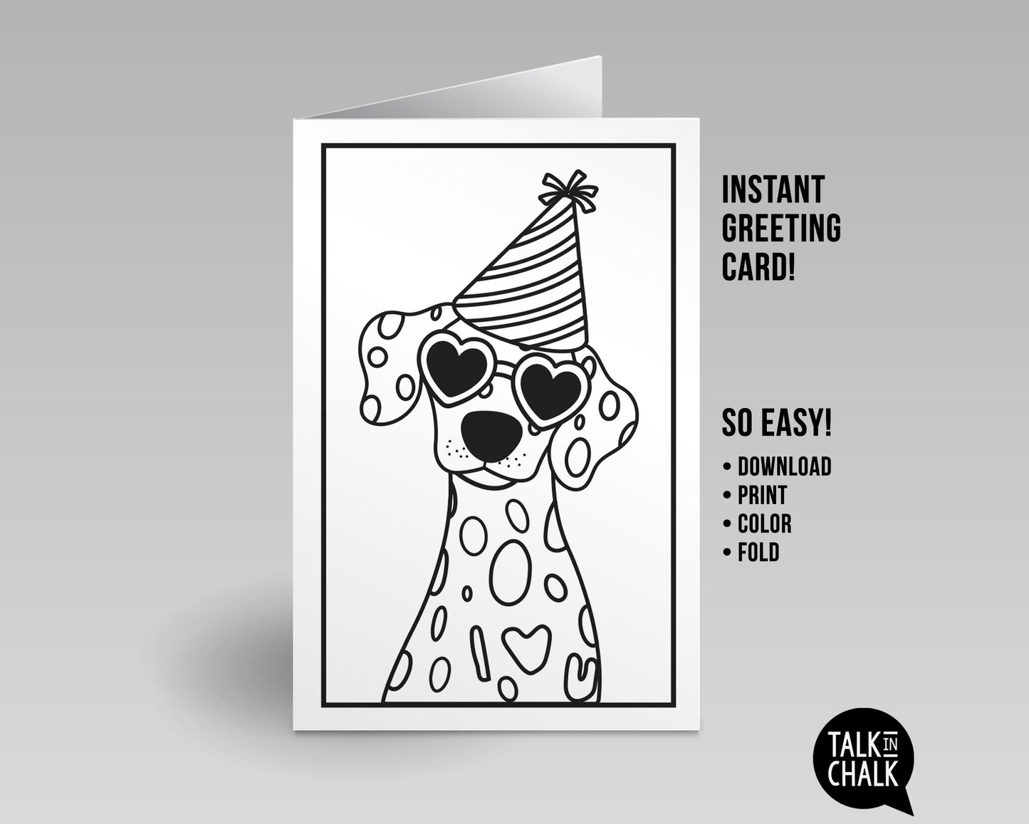 Dalmatian Printable Birthday Card & DIY Coloring Activity, Funny Doggone Happy Birthday Card