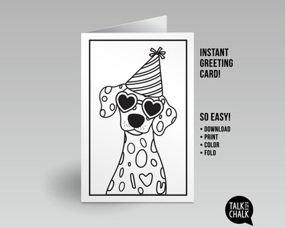 Dalmatian Printable Birthday Card & DIY Coloring Activity, Funny Doggone Happy Birthday Card