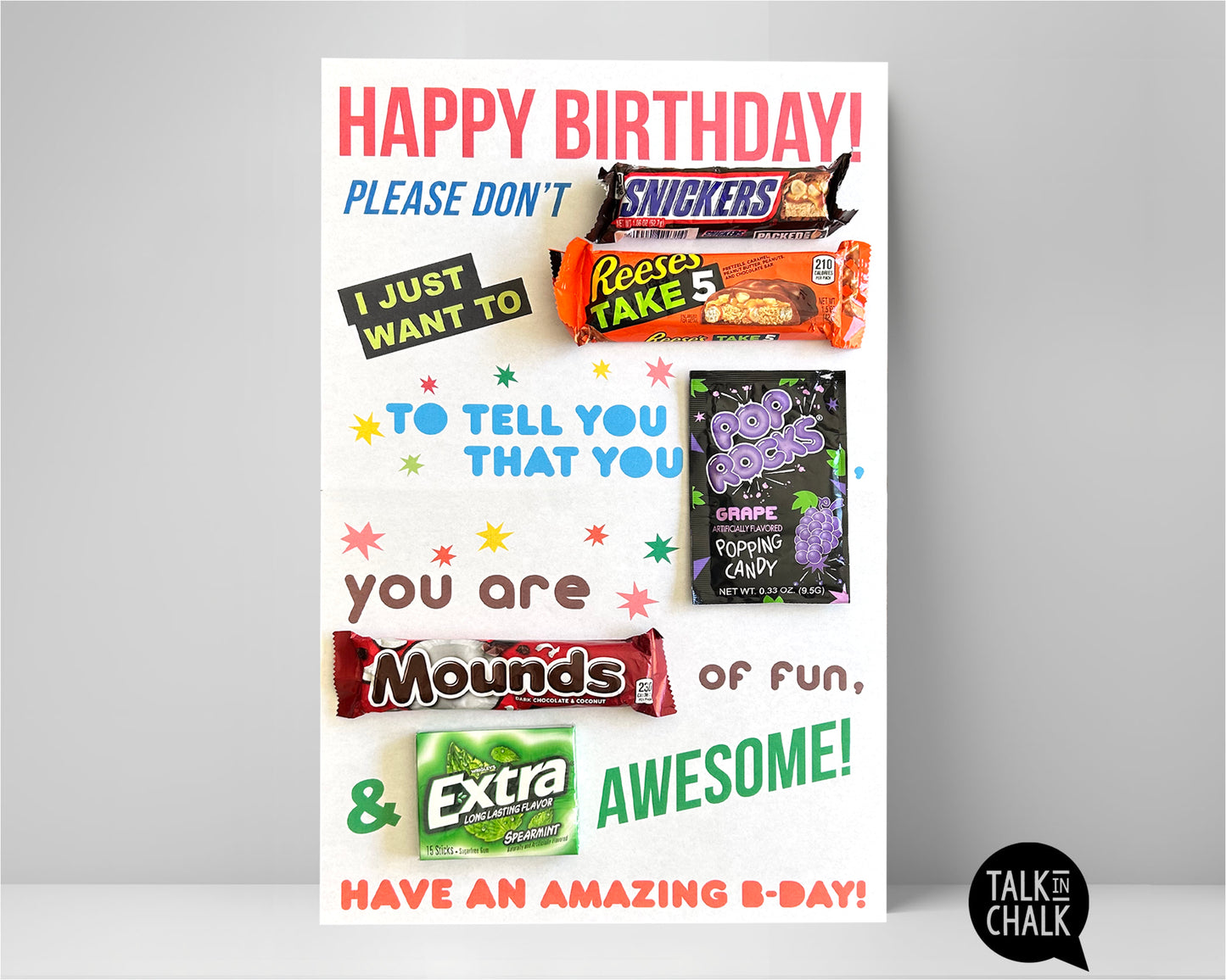Happy Birthday Friend Candy Gram PRINTABLE 11x17 Poster, Fun Birthday Gift Idea, Print at Home