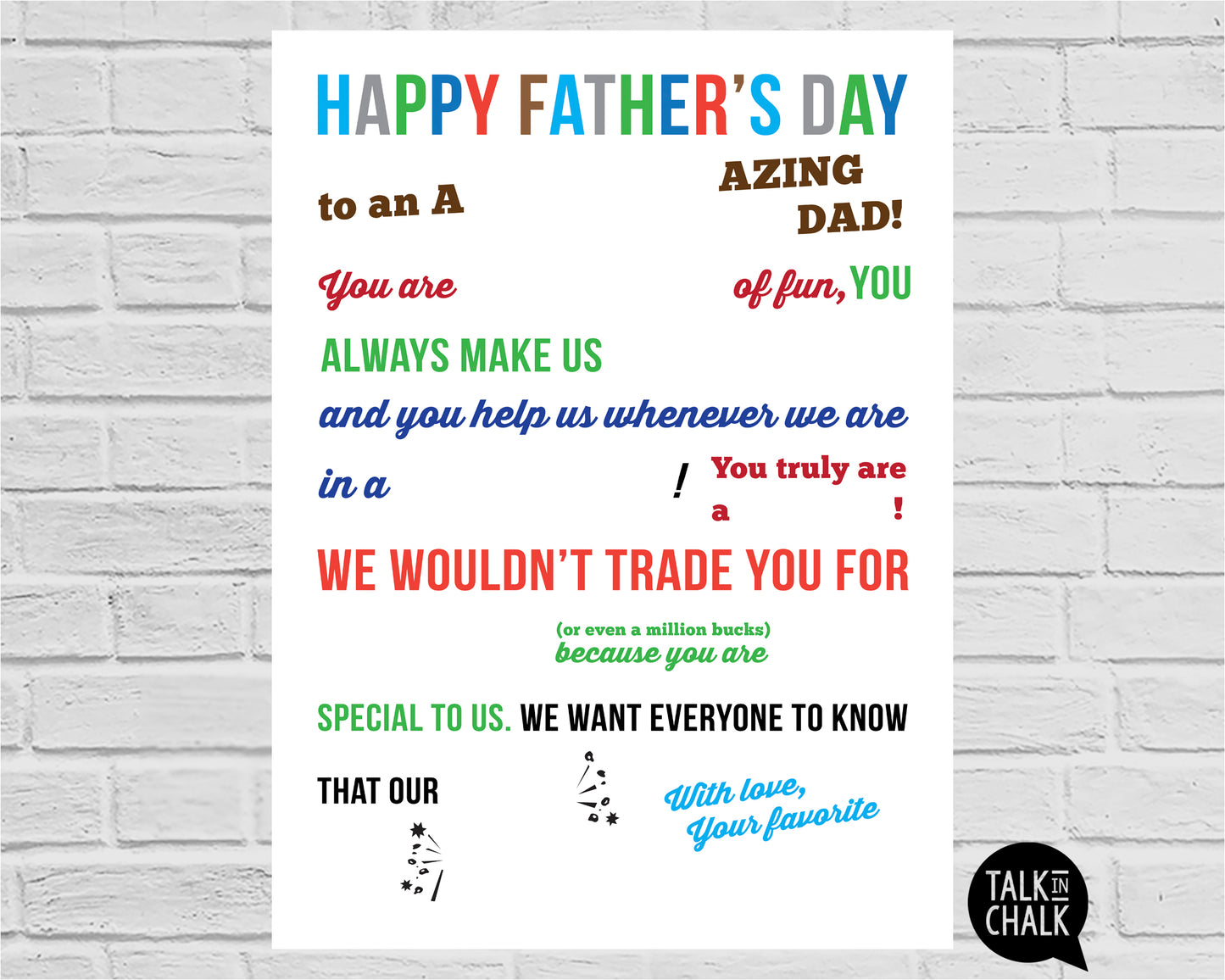 Happy Father's Day Candy Gram PRINTABLE Poster | Candy Sign Gift for Dad | Fun for Kids to Assemble