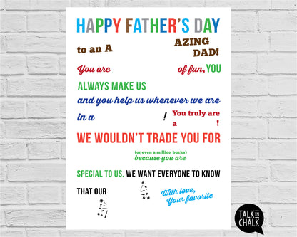 Happy Father's Day Candy Gram PRINTABLE Poster | Candy Sign Gift for Dad | Fun for Kids to Assemble