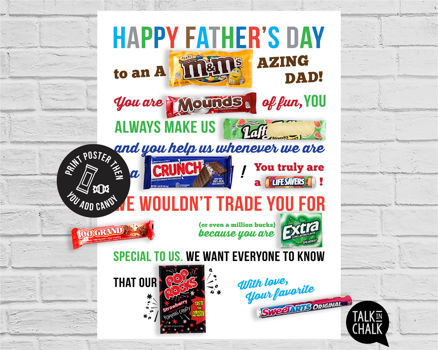 Happy Father's Day Candy Gram PRINTABLE Poster | Candy Sign Gift for Dad | Fun for Kids to Assemble