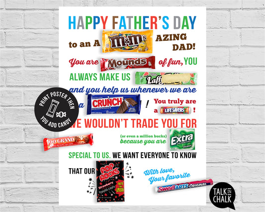 Happy Father's Day Candy Gram PRINTABLE Poster | Candy Sign Gift for Dad | Fun for Kids to Assemble