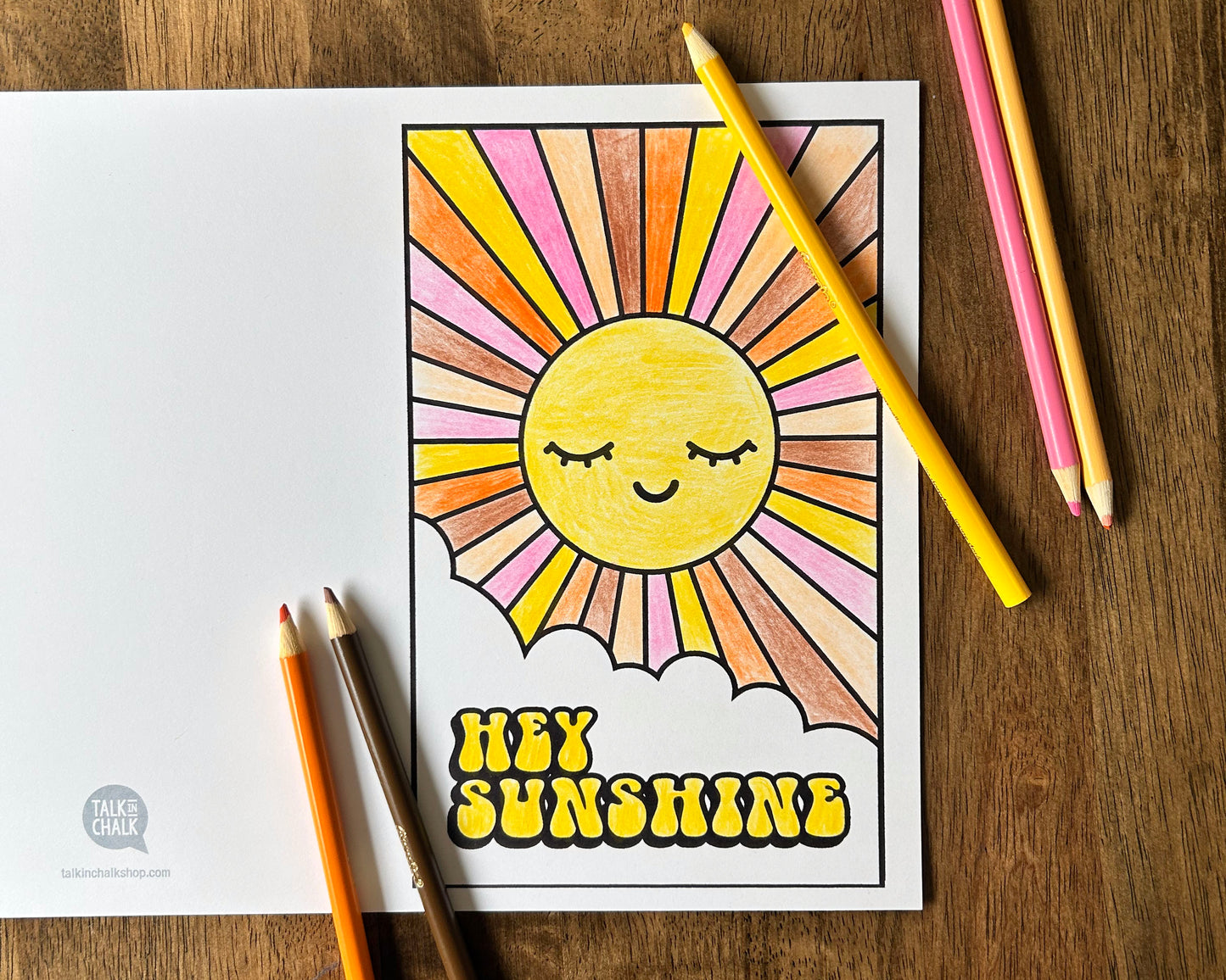 Hey Sunshine - Printable Greeting Card & DIY Coloring Activity, Just Because Card for a Friend