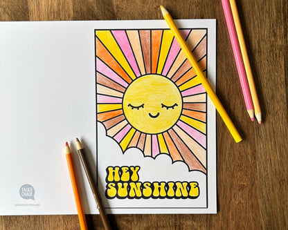 Hey Sunshine - Printable Greeting Card & DIY Coloring Activity, Just Because Card for a Friend