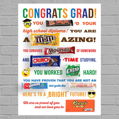 Congrats Grad Candy Gram Printable 18x24 Poster, DIY Congratulations Card for Son, Daughter