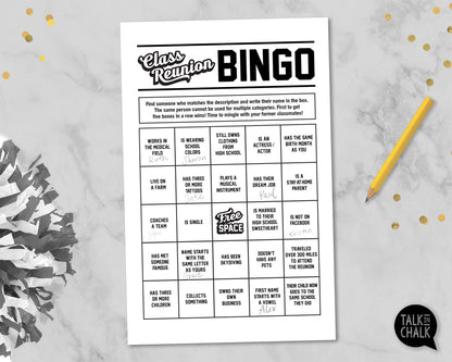 Class Reunion Printable Bingo Game, High School Reunion Ideas