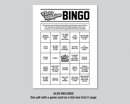 Class Reunion Printable Bingo Game, High School Reunion Ideas