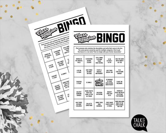 Class Reunion Printable Bingo Game, High School Reunion Ideas