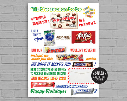 Funny Holiday Candy Gram PRINTABLE, 18x24 Poster Size | DIY Candy Board for Christmas, Gift Cash Ideas
