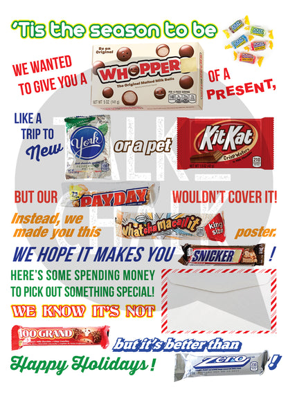 Funny Holiday Candy Gram PRINTABLE, 18x24 Poster Size | DIY Candy Board for Christmas, Gift Cash Ideas