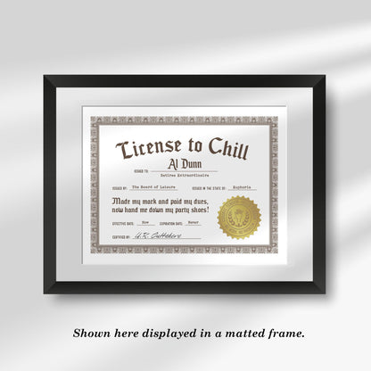 License to Chill Printable, Funny Retirement Certificate, Gag Gift for Retiree