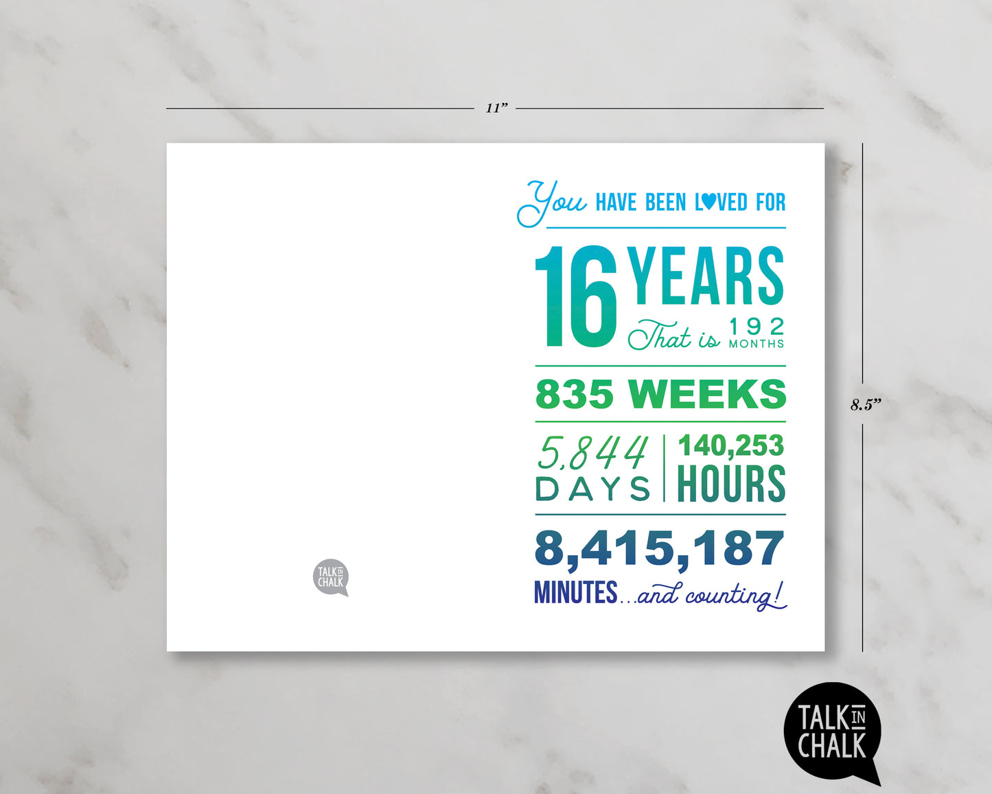 You Have Been Loved 16 Years Printable Greeting Card , Sweet 16 Birthday Card