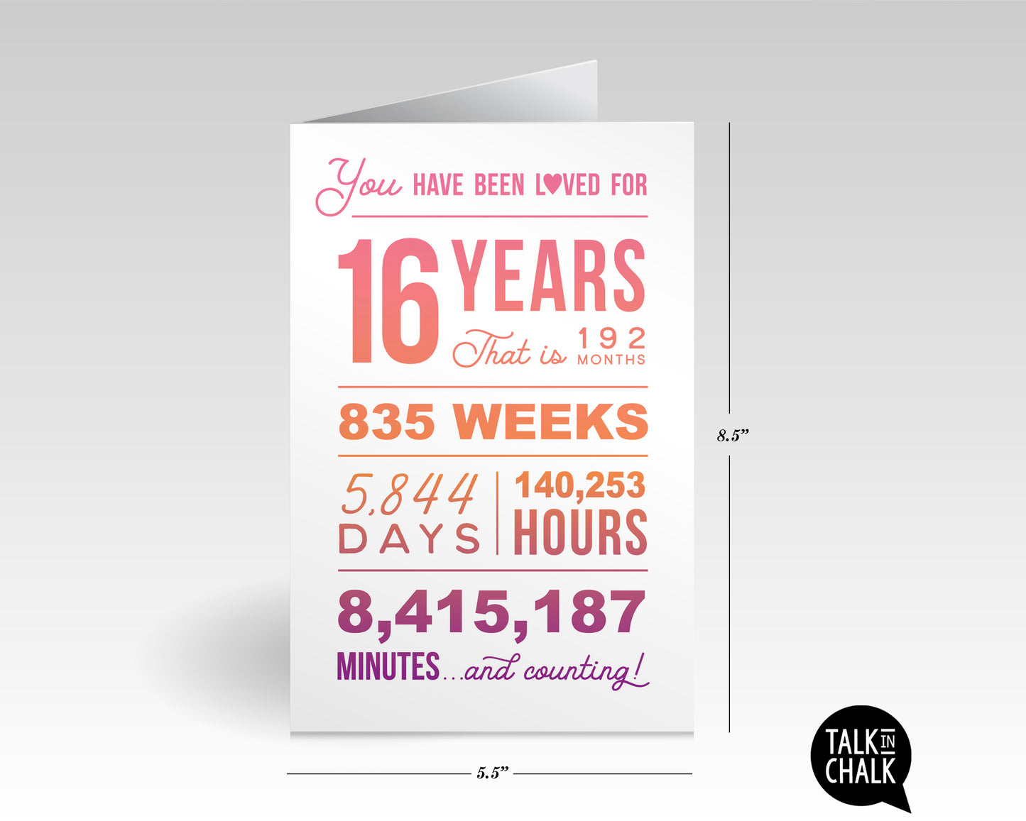 You Have Been Loved 16 Years PRINTABLE Greeting Card , Sweet 16 Pink Ombre Birthday Card, Easy to Print