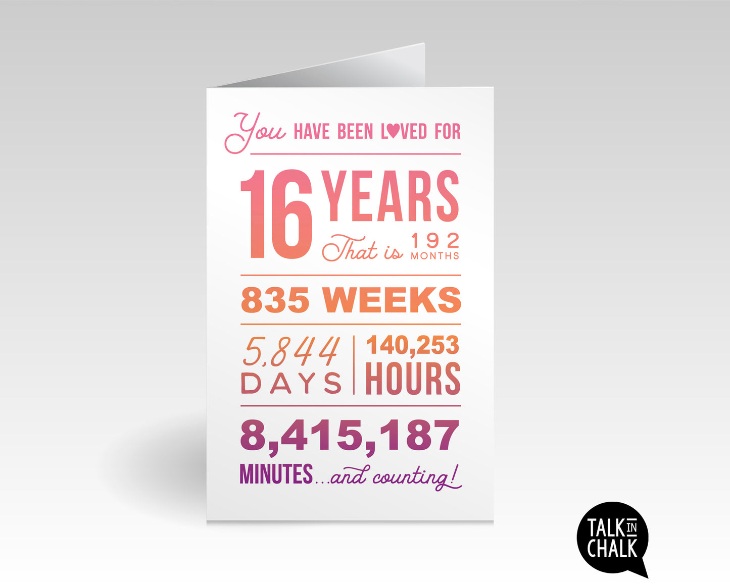 You Have Been Loved 16 Years PRINTABLE Greeting Card , Sweet 16 Pink Ombre Birthday Card, Easy to Print