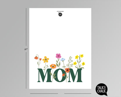 Wildflower MOM Printable Card, Mother's Day Greeting Card, Boho Floral, Spring Card, Last Minute,