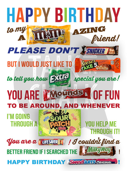 Happy Birthday Friend Candy Gram PRINTABLE 18x24 Poster,  Fun Birthday Gift Idea for Friend