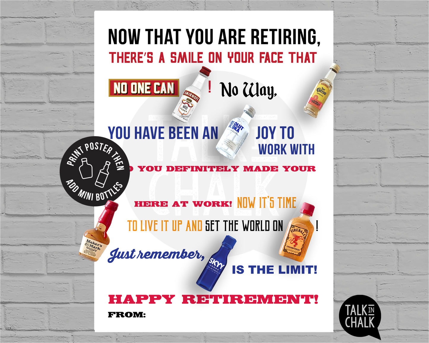 Funny Retirement Printable Poster - Add Mini Liquor Bottles